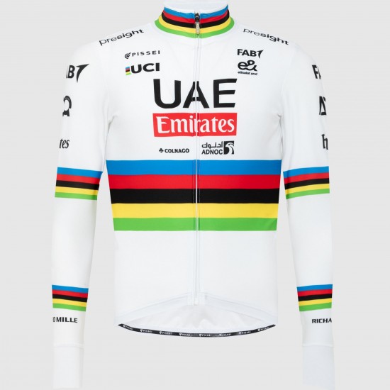 Heren Fietskleding Team UAE 2024 Pissei Shirt met Lange Mouwen - Wereldkampioen