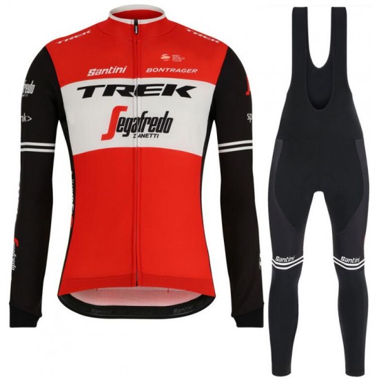 Trek Segafredo 2019 Rood Fietskleding Set Wielershirt Lange Mouw+Lange Fietsbroeken Bib
