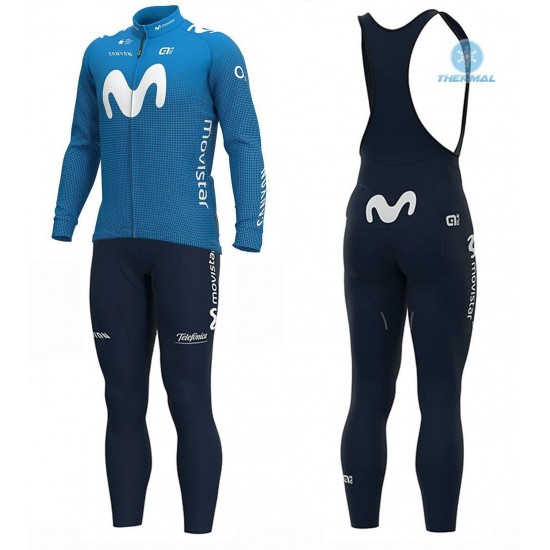 2020 MOVISTAR Team Thermal Fietskleding Set Wielershirts Lange Mouw+Lange Wielrenbroek Bib 523CVXS