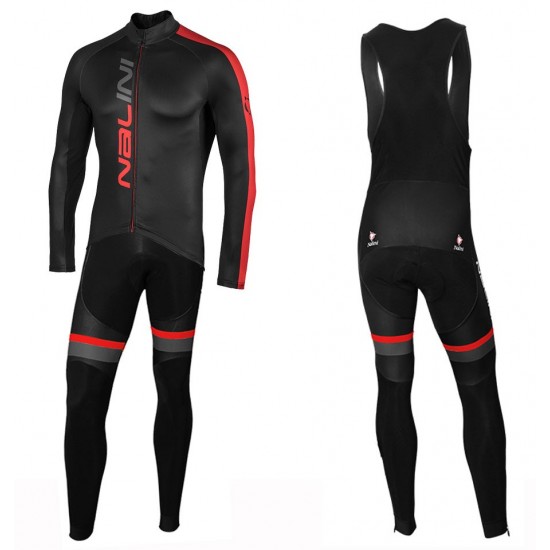 2020 Nalini LW Zwart-Rood Wielerkleding Set Wielershirt Lange Mouw+Lange Fietsbroeken Bib 227LRUU
