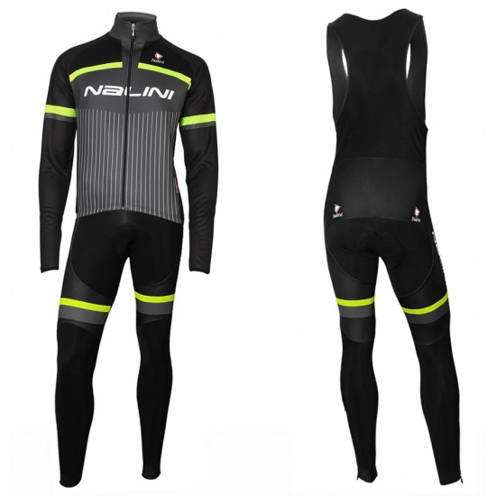 2020 Nalini Thebe Zwart-Geel Wielerkleding Set Wielershirt Lange Mouw+Lange Fietsbroeken Bib 645YEHS