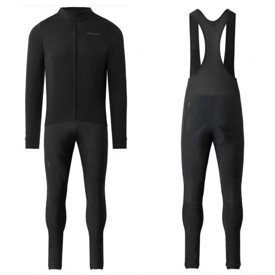 2020 Specialized Zwart Wielerkleding Set Wielershirt Lange Mouw+Lange Fietsbroeken Bib 690MNPI