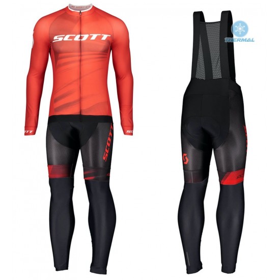 2020 Scott RC Pro Rood Thermal Fietskleding Set Wielershirts Lange Mouw+Lange Wielrenbroek Bib 915FNBM