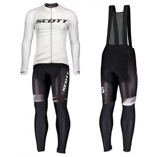2020 Scott RC Pro Wit Wielerkleding Set Wielershirt Lange Mouw+Lange Fietsbroeken Bib 592LQGC