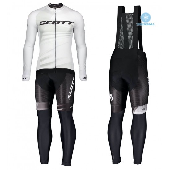 2020 Scott RC Pro Wit Thermal Fietskleding Set Wielershirts Lange Mouw+Lange Wielrenbroek Bib 128WXHP