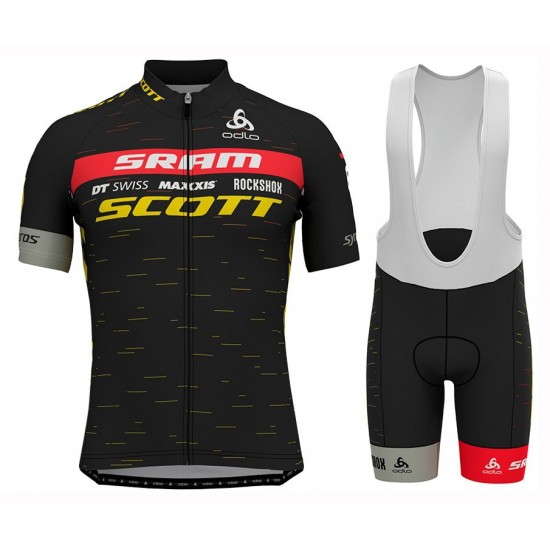 2020 Scott Sram Zwart-Geel Fietskleding Set Fietsshirt Met Korte Mouwen+Korte Koersbroek Bib 839ECCQ