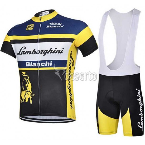 2015 Lamborghini Bianchi Fietskleding Set Fietsshirt Met Korte Mouwen+Korte Koersbroek