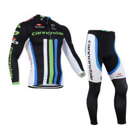 2014 Cannondale Wielerkleding Set Wielershirt Lange Mouw+Lange Fietsbroeken Wit Groen Blauw