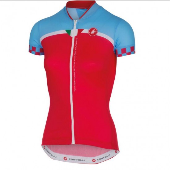 2016 Castelli Vrouwen Duello Wielershirt Korte Mouw Rood Blauw