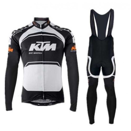 2015 KTM Pro Team Zwart Wit Wielerkleding Set Wielershirt Lange Mouwen+Lange Fietsbroeken Bib