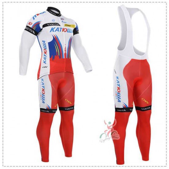 2015 Katusha Fietskleding Set Lange Mouw+Lange Koersbroek