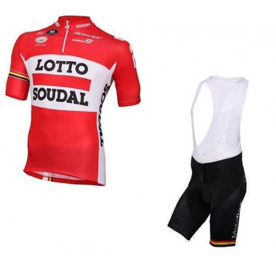 2016 LOTTO SOUDAL Fietskleding Set Fietsshirt Korte Mouwen+Fietsbroek Bib Korte Rood-2