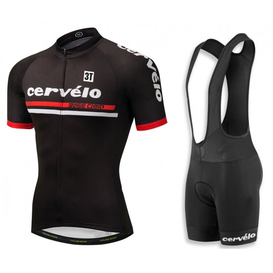 2018 Cervelo 3T Zwart Fietskleding Set Wielershirt Korte Mouw+Korte Fietsbroeken Bib