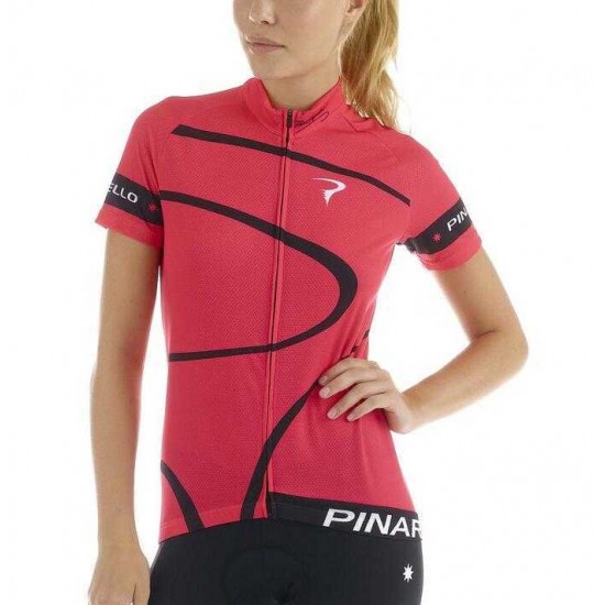 2016 Pinarello Wielershirt Korte Mouw Rood Vrouw