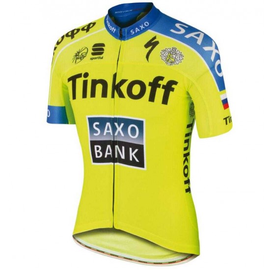 2015 Tinkoff Wielershirt Met Korte Mouwen Geel Blauw