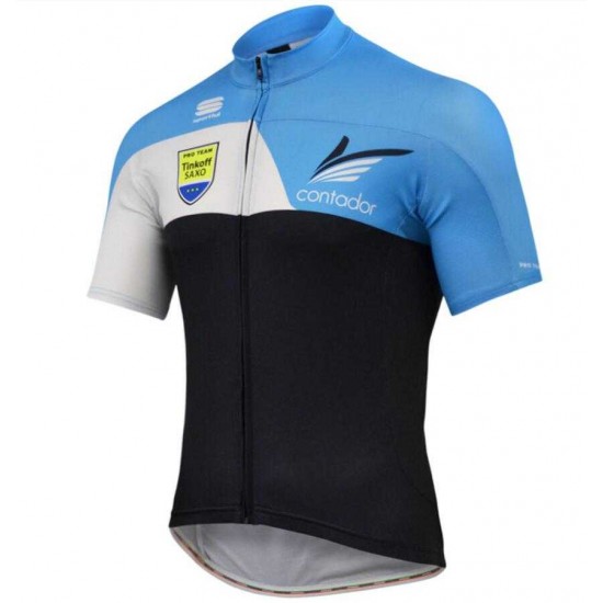 2015 Tinkoff Wielershirt Met Korte Mouwen Blauw Zwart